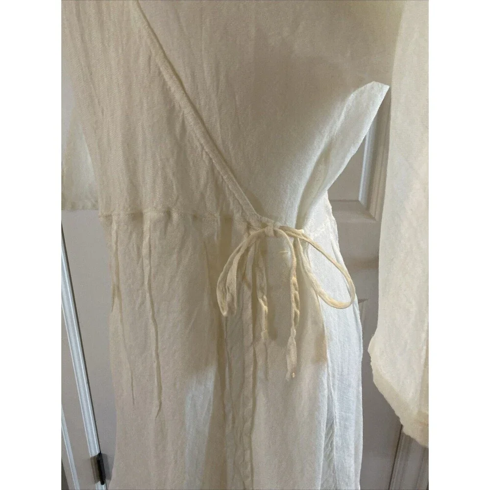 Home Frocks Linen Size M‎ Lagenlook Ivory Wrap Guaze Dress